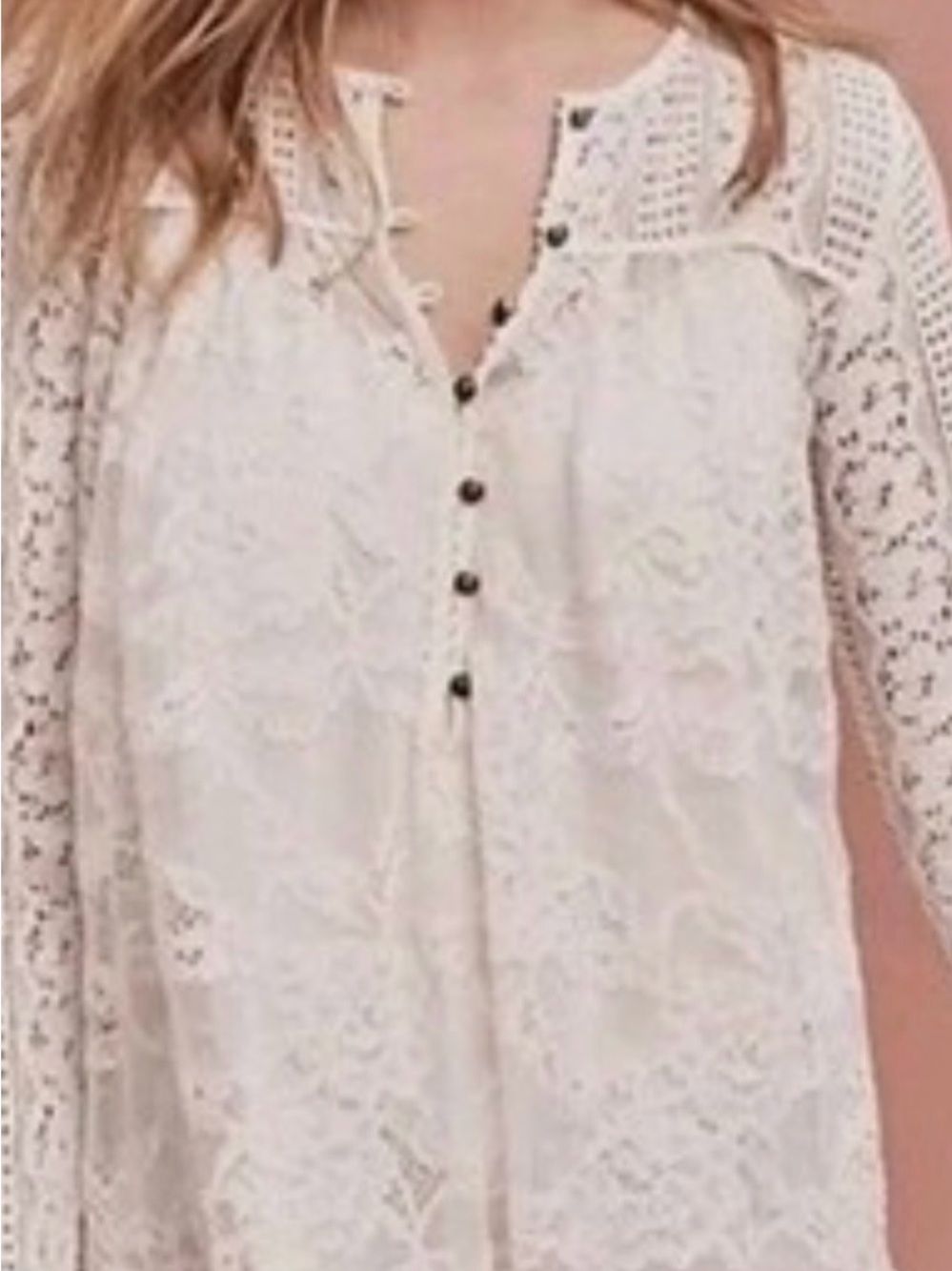 Anthropologie Floreat Scalloped Lace Henley Blouse Ivory Size 4